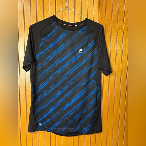 Fila Sport Fitted Tru Dry Mens Shirt Size medium Black/Blue EUC Condition - Picture 1 of 3